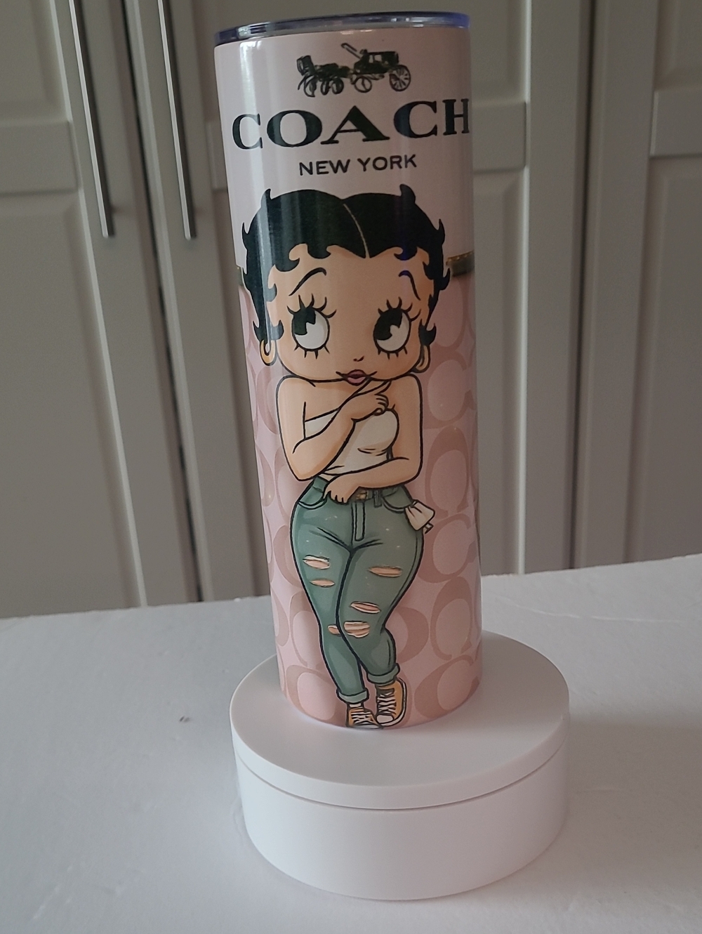 Stainless 20 Oz Skinney Betty Boop Coach Sublimation White Tumbler